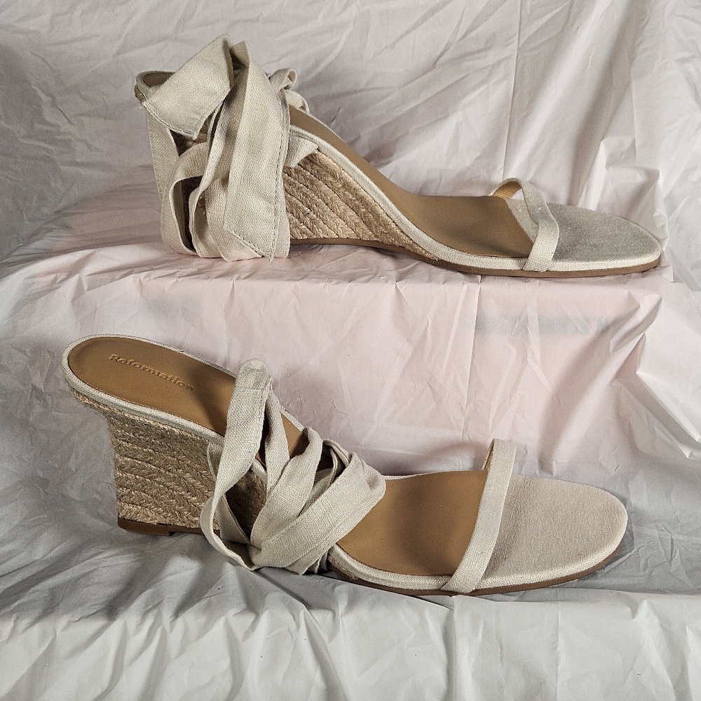 Reformation Cream Wedge Sandals with Knotted Straps
